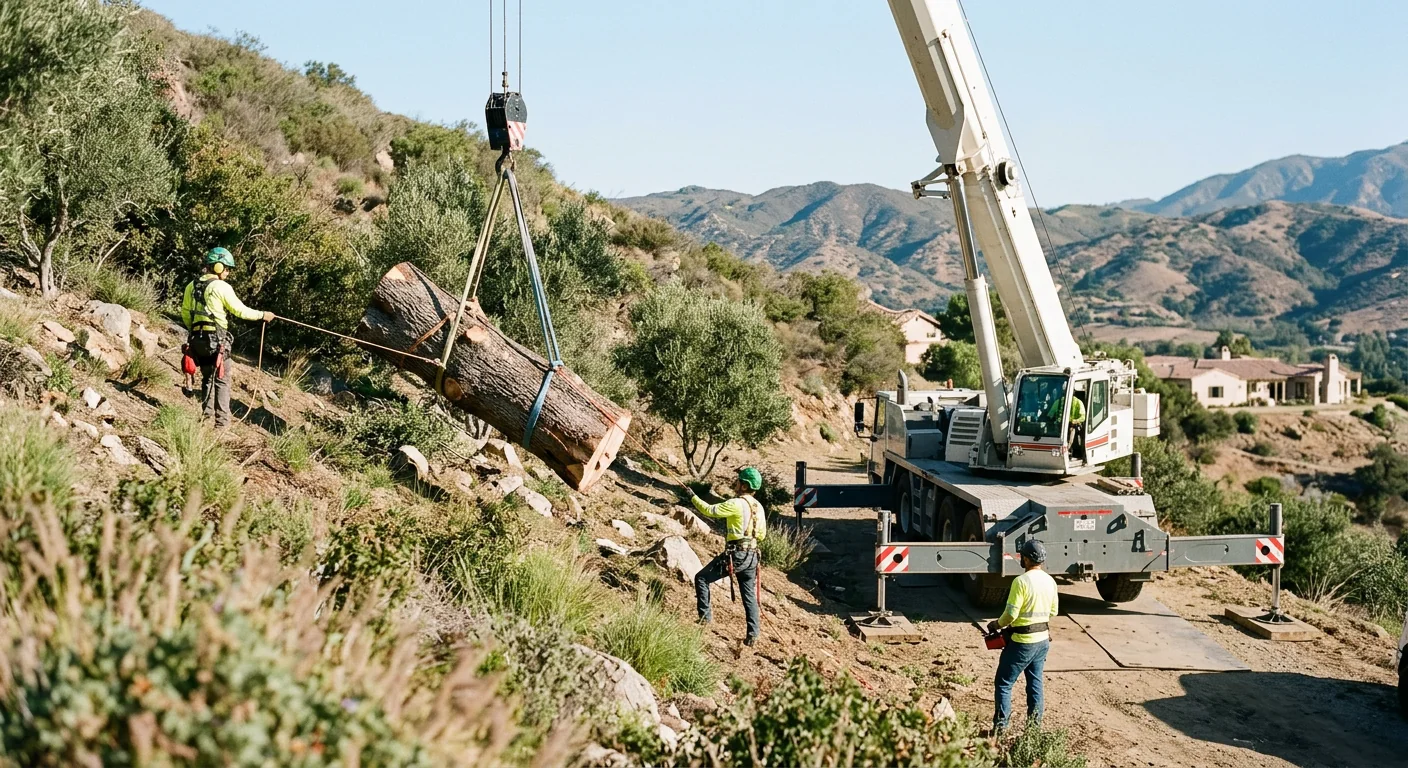 Hillside Oak Removal With Limited Crane Access in Ojai