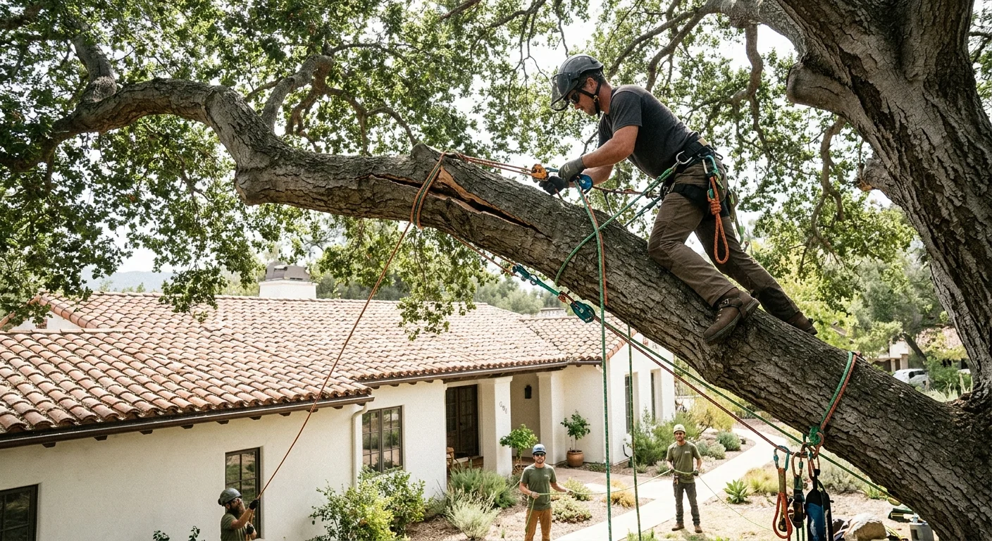 Wind-Split Oak Stabilized Over Ojai Rooftop