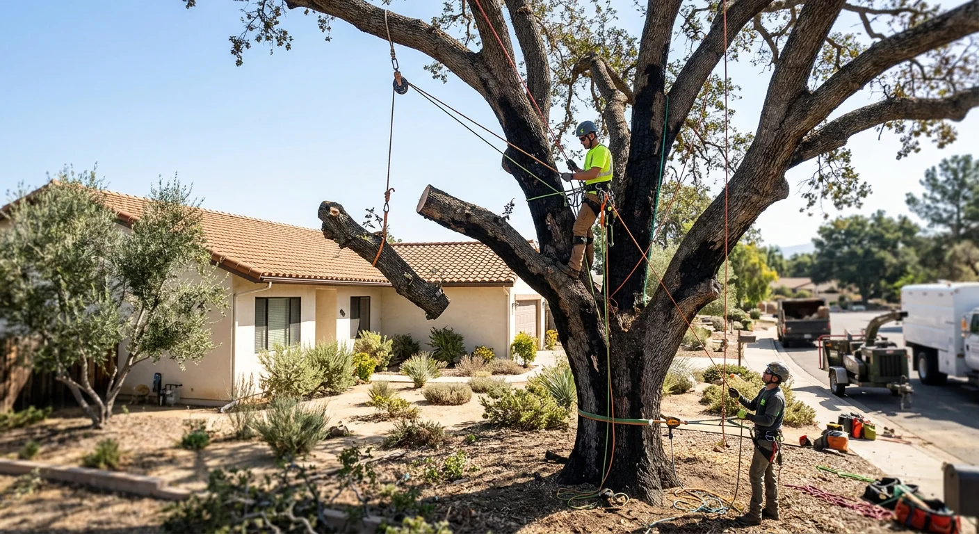 Fire-Weakened Coast Live Oak Removed Beside Ojai Home
