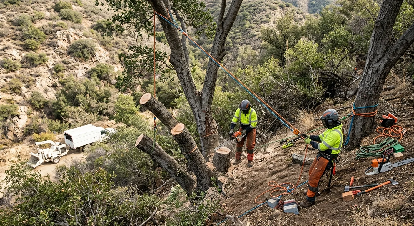 Hazardous Multi-Stem Tree Removed From Hillside Lot