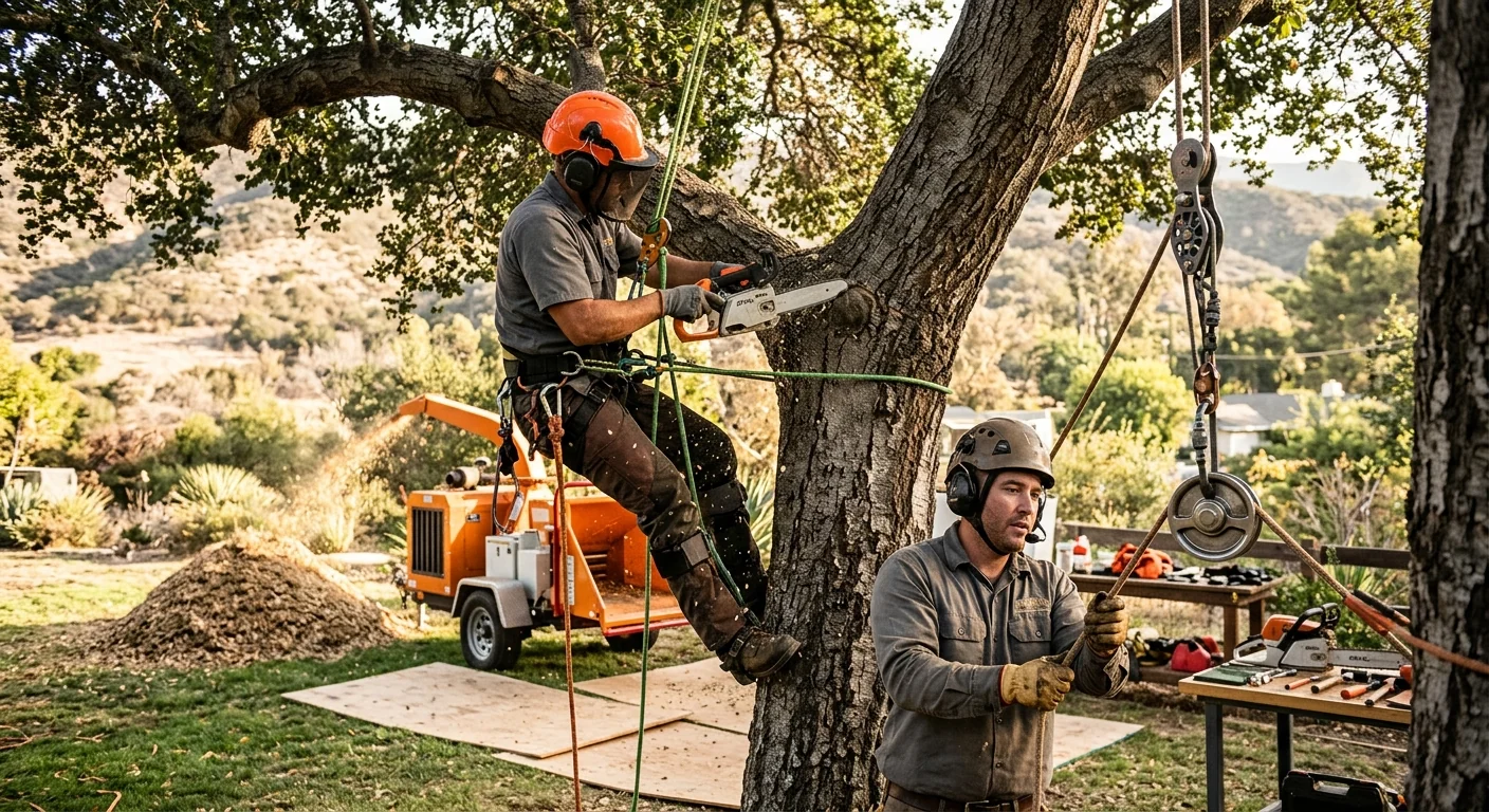 Trained operator performing controlled stump grinding on a residential lot in Ojai