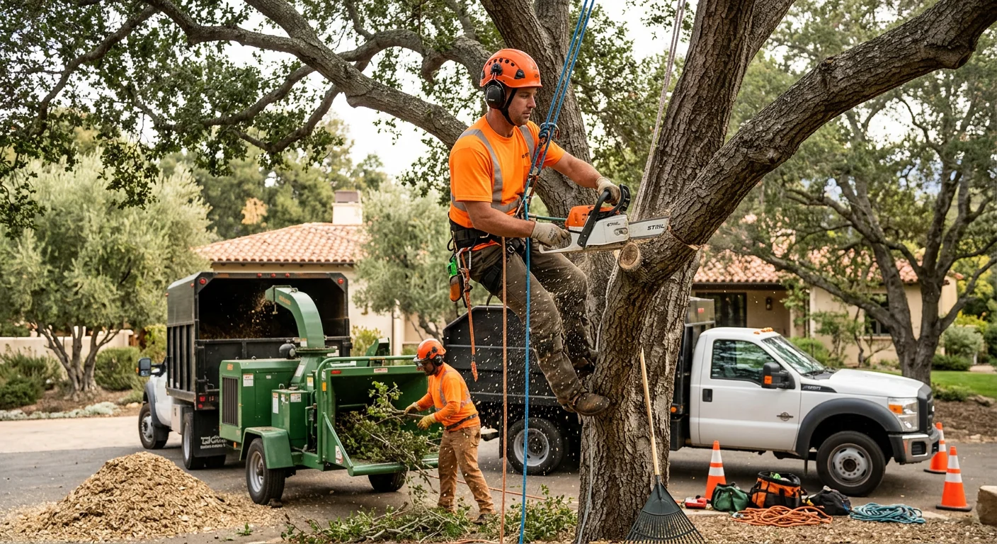 Declining tree with thinning canopy and cracked bark on an Ojai property