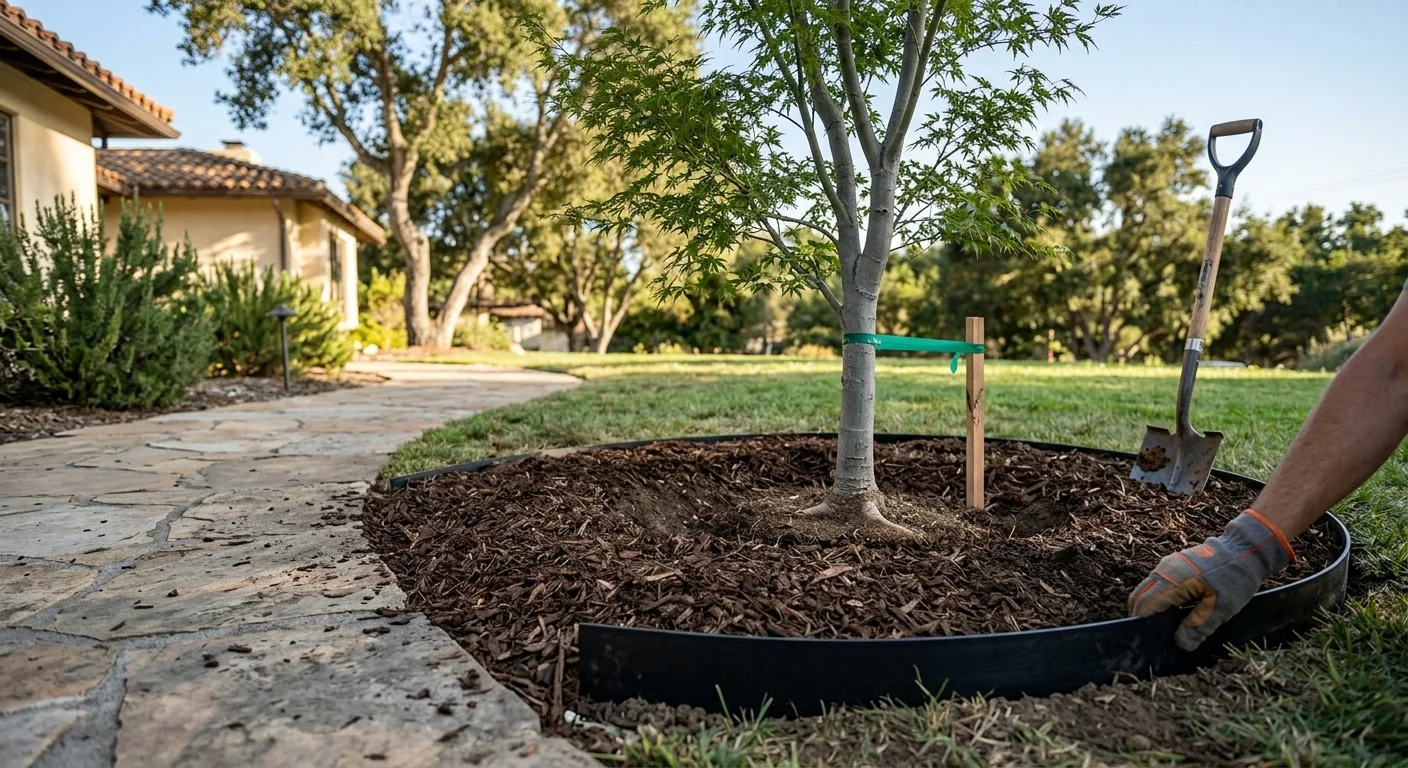 Front Yard Ornamental Tree Installation Near Hardscape