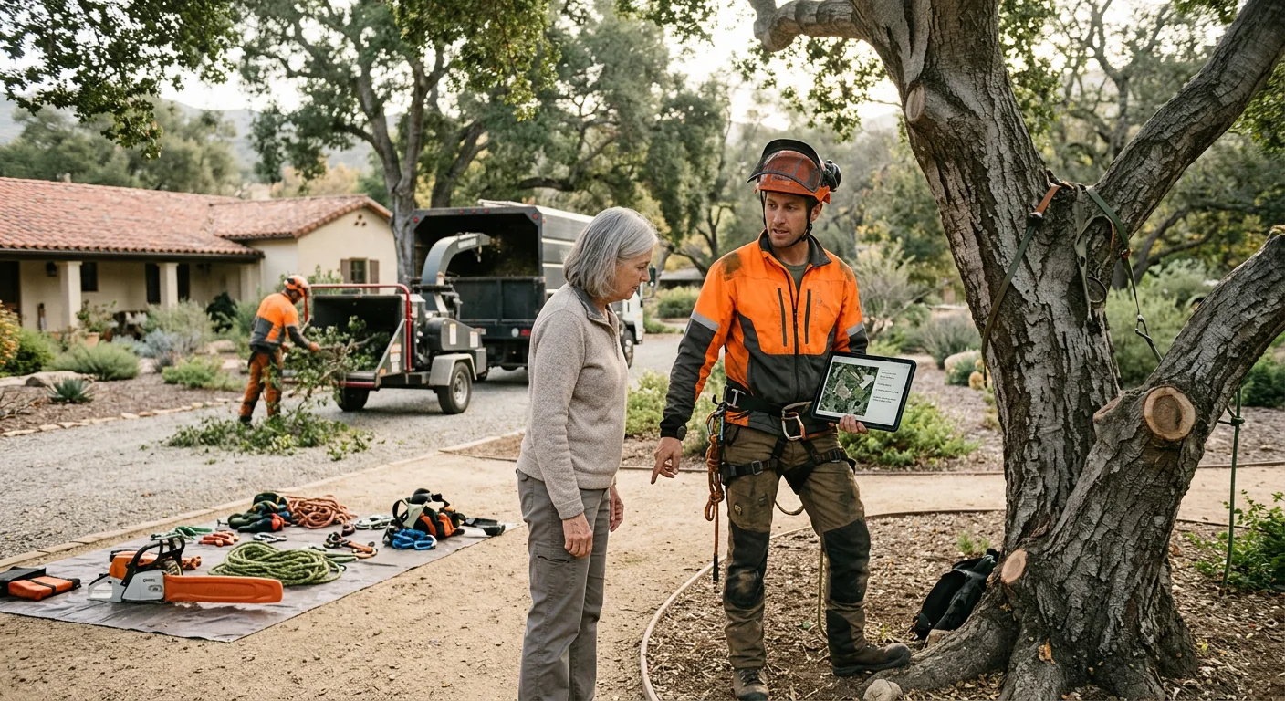 Overgrown tree canopy with crossing limbs and deadwood needing pruning in Ojai