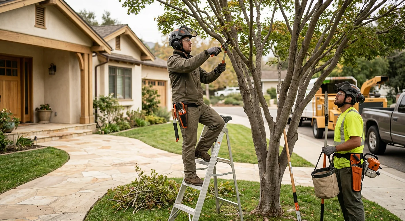 Multi-Trunk Shrub-Tree Shaping Near a Walkway