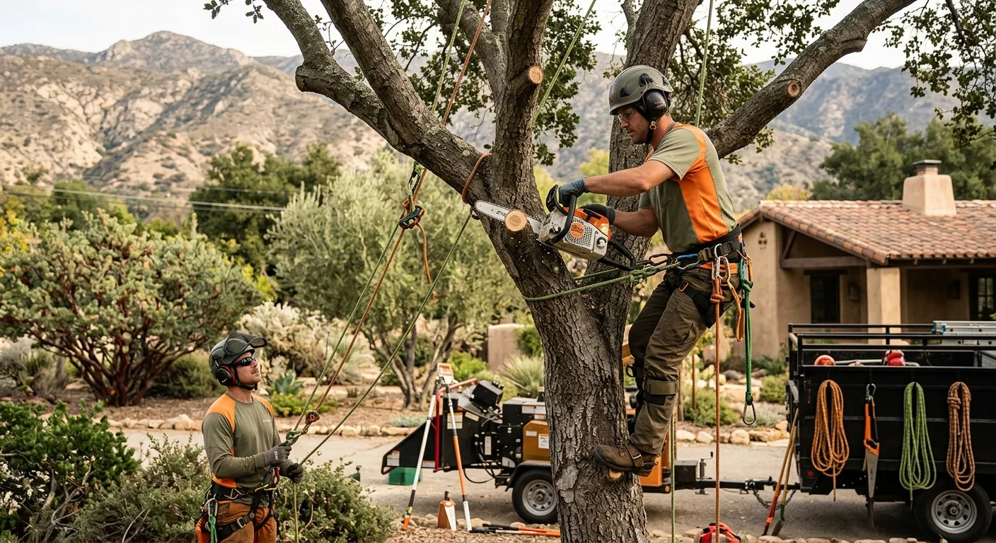Arborist measuring a large tree to prepare a written Ojai service estimate