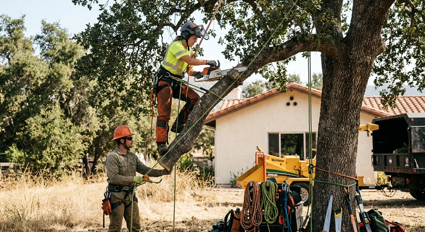 Arborist reviewing a written tree service estimate with a homeowner in Ojai