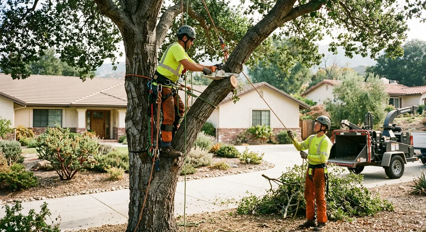 Ojai Tree Services crew reviewing a completed job with a homeowner during walkthrough