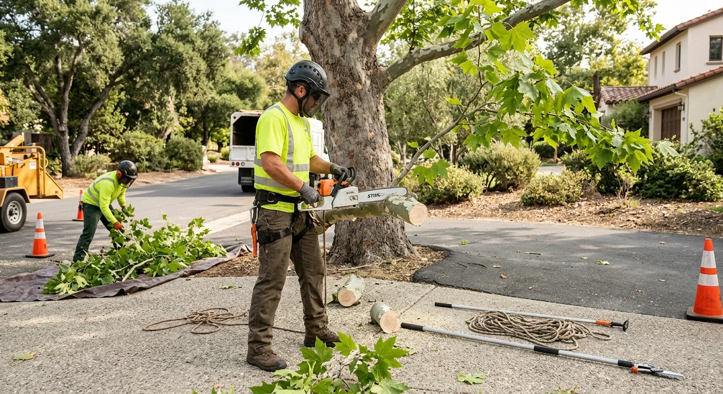 Sycamore Clearance Pruning Along a Driveway